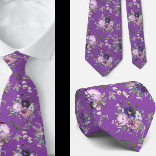 Purple Floral Watercolor Lavender Flowers Neck Ti Krawatte