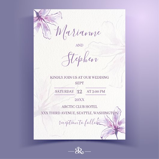 Purple Floral Watercolor Wedding Invitation Einladung