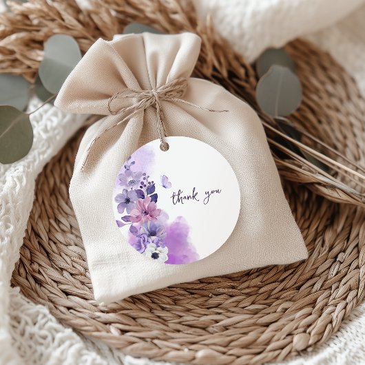 Purple Floral Wedding Favor Tag Geschenkanhänger