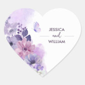 Purple Floral Wedding Heart Sticker (Vorderseite)