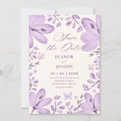 Purple floral wedding save the date (Vorderseite)