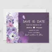 Purple Floral Wedding Save the Date Card (Vorderseite)