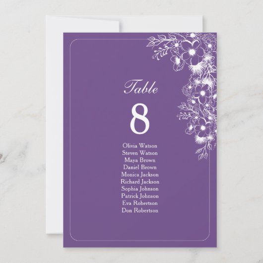 Purple Floral Wedding Seating Chart (Rückseite)