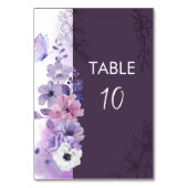 Purple Floral Wedding Table Number Card Tischnummer (Vorderseite)