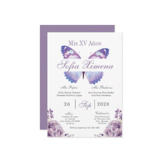 Purple Floral with Butterflies Quinceañera Einladung