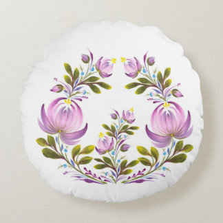 Purple Floral Wreath Decorative Rundes Kissen