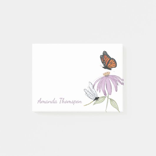 Purple Flower Butterfly and Dragonfly Custom Post-it Klebezettel (Vorderseite)