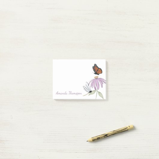 Purple Flower Butterfly and Dragonfly Custom Post-it Klebezettel (Auf Schreibtisch)
