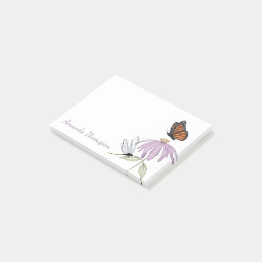 Purple Flower Butterfly and Dragonfly Custom Post-it Klebezettel (angewinkelt)