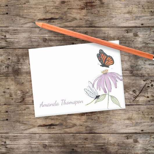 Purple Flower Butterfly and Dragonfly Custom Post-it Klebezettel
