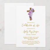 Purple flower cross Celebration of Life Funeral Einladung (Vorne/Hinten)