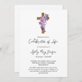 Purple flower cross Celebration of Life Funeral Einladung (Vorne/Hinten)