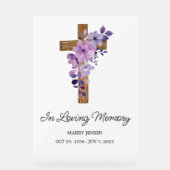 Purple flower cross Memorial Funeral Acrylschild (Vorderseite)