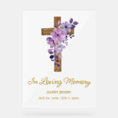 Purple flower cross Memorial Funeral Acrylschild (Vorderseite)