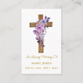Purple flower Cross Memorial Funeral Prayer Card Visitenkarte (Vorderseite)