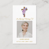 Purple Flower Cross Photo Funeral Prayer Card Visitenkarte (Vorderseite)