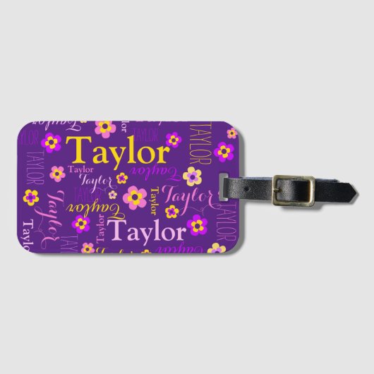 Purple flower custom name Taylor art Gepäckanhänger (Vorderseite (Horizontal))