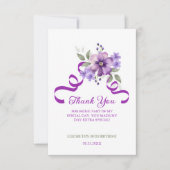 Purple Flower Greenery Ribbon Birthday Dankeskarte (Vorderseite)