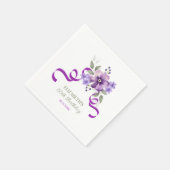 Purple Flower Greenery Ribbon Birthday Serviette (Ecke)