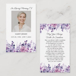 Purple Flower Memorial Photo Funeral Prayer Card Visitenkarte