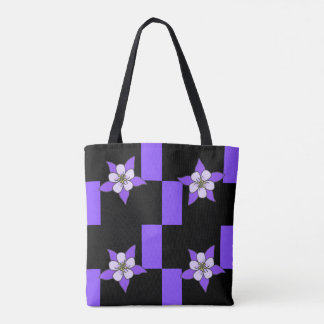 Purple Flower on Black and Purple Tile Design Tasche