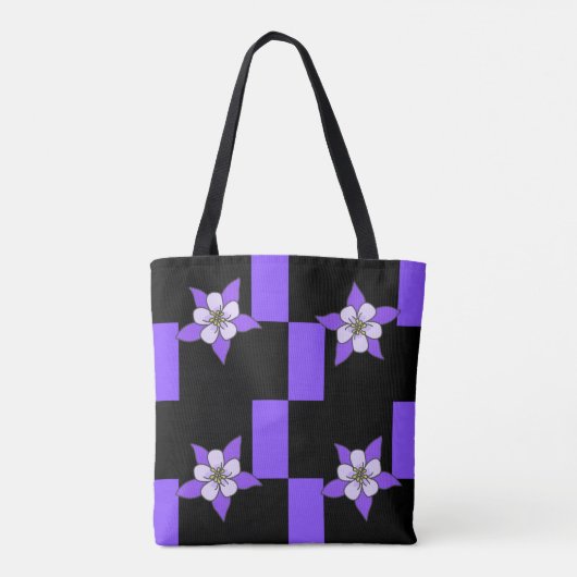 Purple Flower on Black and Purple Tile Design Tasche (Rückseite)