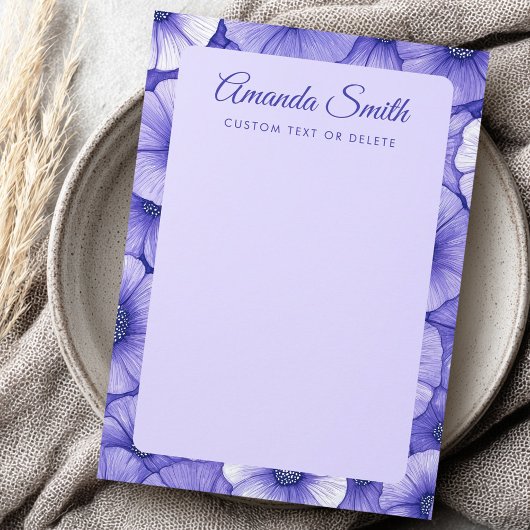 Purple flower pattern border elegant script name mitteilungskarte