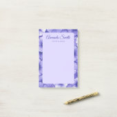 Purple flower pattern border elegant script name post-it klebezettel (Auf Schreibtisch)