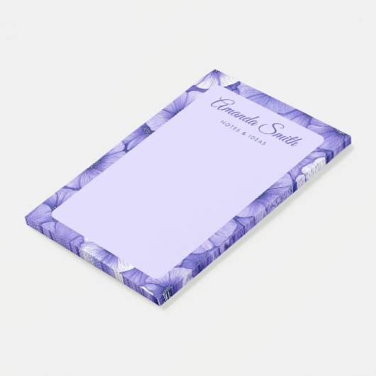 Purple flower pattern border elegant script name post-it klebezettel (angewinkelt)