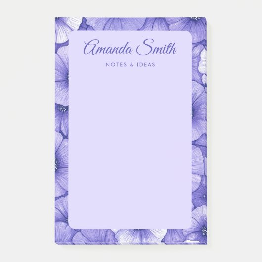 Purple flower pattern border elegant script name post-it klebezettel (Vorderseite)