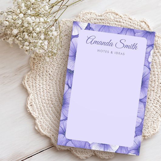 Purple flower pattern border elegant script name post-it klebezettel