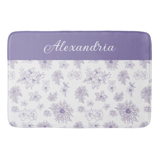 Purple Flower Pattern Custom Name  Badematte (Vorderseite)