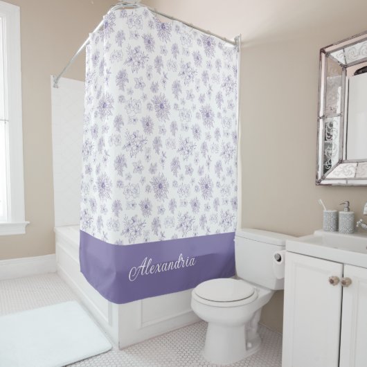 Purple Flower Pattern Custom Name  Duschvorhang (Beispiel)