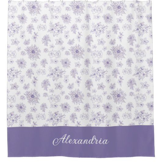 Purple Flower Pattern Custom Name  Duschvorhang (Vorderseite)