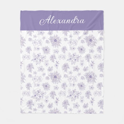 Purple Flower Pattern Custom Name  Fleecedecke (Vorderseite)