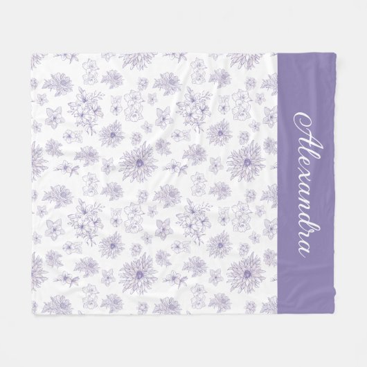 Purple Flower Pattern Custom Name  Fleecedecke (Vorderseite (Horizontal))