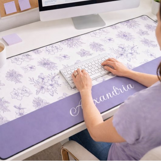 Purple Flower Pattern Custom Name  Schreibtischunterlage