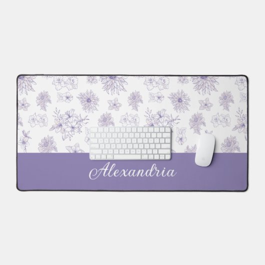 Purple Flower Pattern Custom Name  Schreibtischunterlage (Tastatur & Maus)