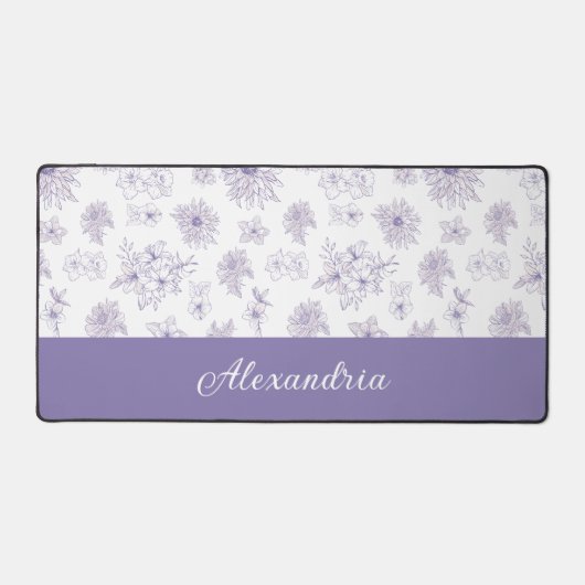 Purple Flower Pattern Custom Name  Schreibtischunterlage (Vorderseite)