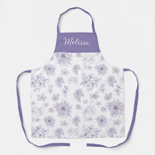 Purple Flower Pattern Custom Name Schürze (Vorderseite)