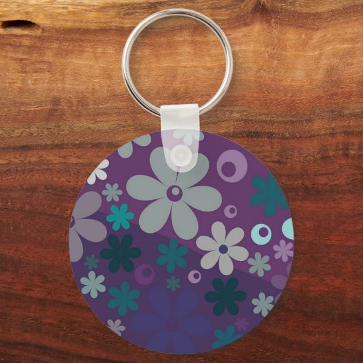 Purple Flower Pattern Cute Personalised Schlüsselanhänger (Rückseite)