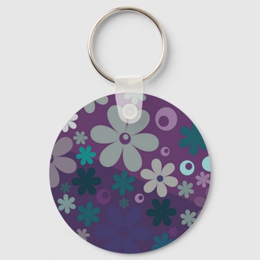 Purple Flower Pattern Cute Personalised Schlüsselanhänger (Rückseite)