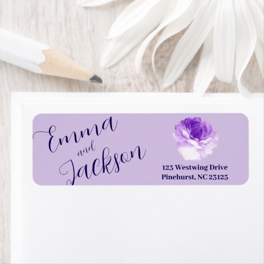 Purple Flower Script Return Address Label (Insitu)