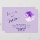 Purple Flower Script Wedding Invitation Einladung (Vorne/Hinten)