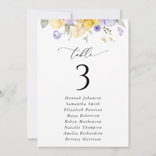 Purple Flower, Yellow Flower, Seating Chart Cards (Rückseite)