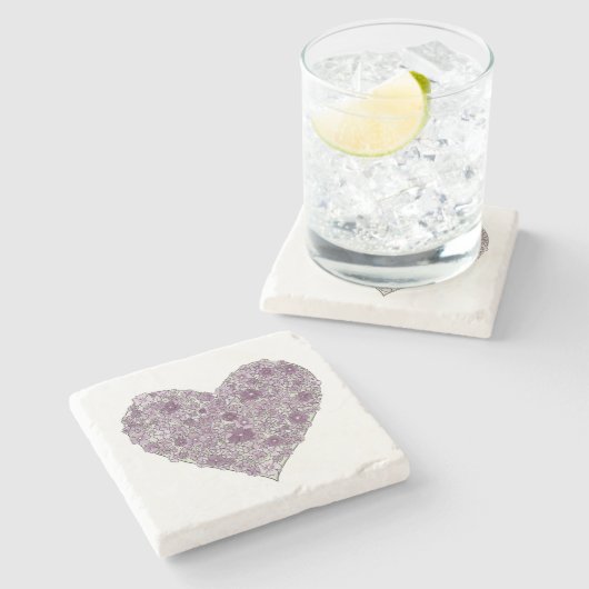 Purple flowered heart coaster steinuntersetzer (Seitenansicht)