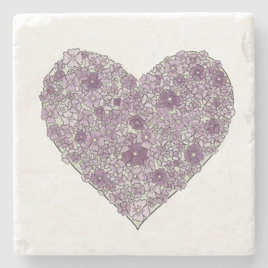 Purple flowered heart coaster steinuntersetzer (Vorderseite)