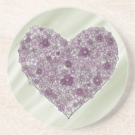 Purple flowered heart round coaster getränkeuntersetzer