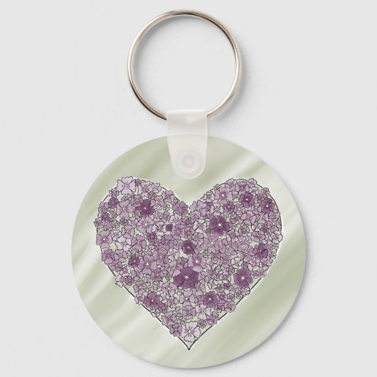 Purple flowered heart round keychain schlüsselanhänger (Vorderseite)