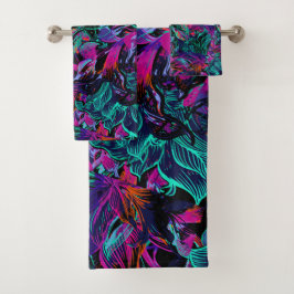 Purple Flowers - Abstrakte Art Blume Badetücher Badhandtuch Set